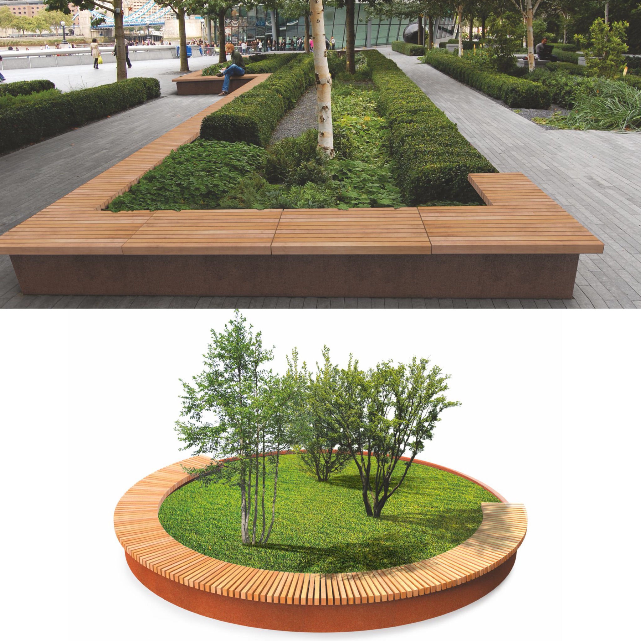 METALCO fabricant Jardinière Urbaine en Corten et Bois Design, Jardinière de Ville Modulaire
